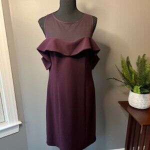 CLEAR OUT - JS Collections Off Shoulder Mesh top Cocktail Dress Burgundy 0253
